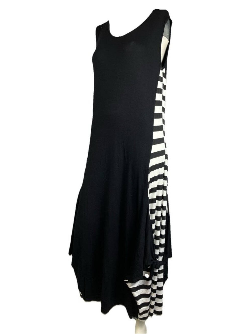 1 Luukaa Thick Stripe Bubble Hem Lagenlook Tank Dress M Black White